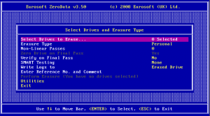 ZeroData Hard Drive Eraser and Data Cleaning interface