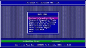 Pc-Check diagnostic software main menu